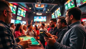 Experience the excitement of the best sportsbooks in Mexico with bettors analyzing live games in a sports bar.