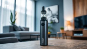 Vozol Vape-Gerät, stilvoll präsentiert auf einem eleganten Tisch, mit modernen Designmerkmalen.