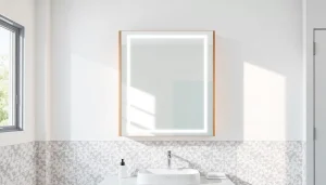 Spiegelschrank led mit moderner Beleuchtung und elegantem Design im Badezimmer.