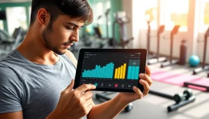 Calculate your body fat percentage calculator values while analyzing fitness metrics in a gym.
