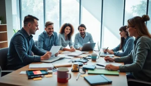 Collaborative approach to Proposal Writing and Management with a diverse team in a bright office.