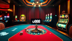 Play exciting games at u 888 online casino with vibrant tables and slot machines.