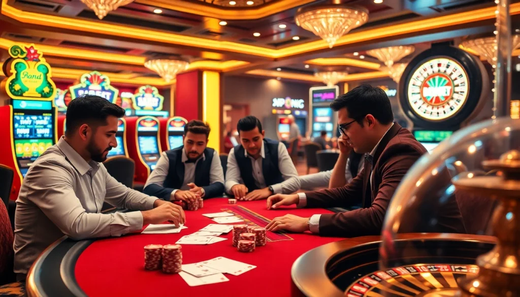 Engaging poker scene at 79king com illustrating intense gambling action with chips and players.