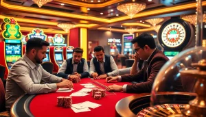 Engaging poker scene at 79king com illustrating intense gambling action with chips and players.