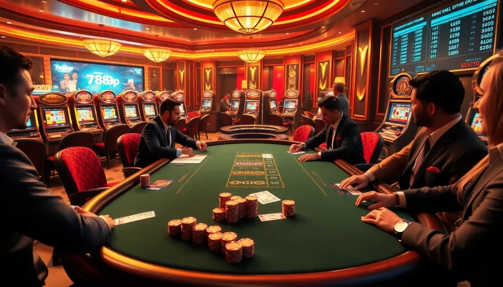 Poker players strategize at a glamorous table in a high-stakes setting, capturing the thrill of 789p gaming.