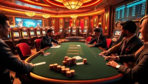 Poker players strategize at a glamorous table in a high-stakes setting, capturing the thrill of 789p gaming.