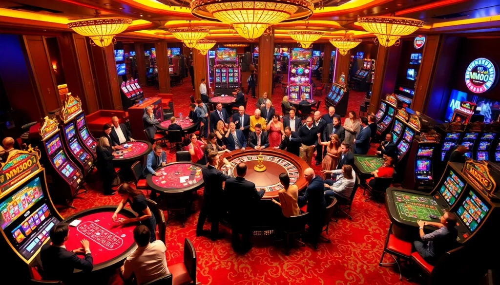MMOO players enjoy high-stakes poker and vibrant casino games in a luxurious setting.