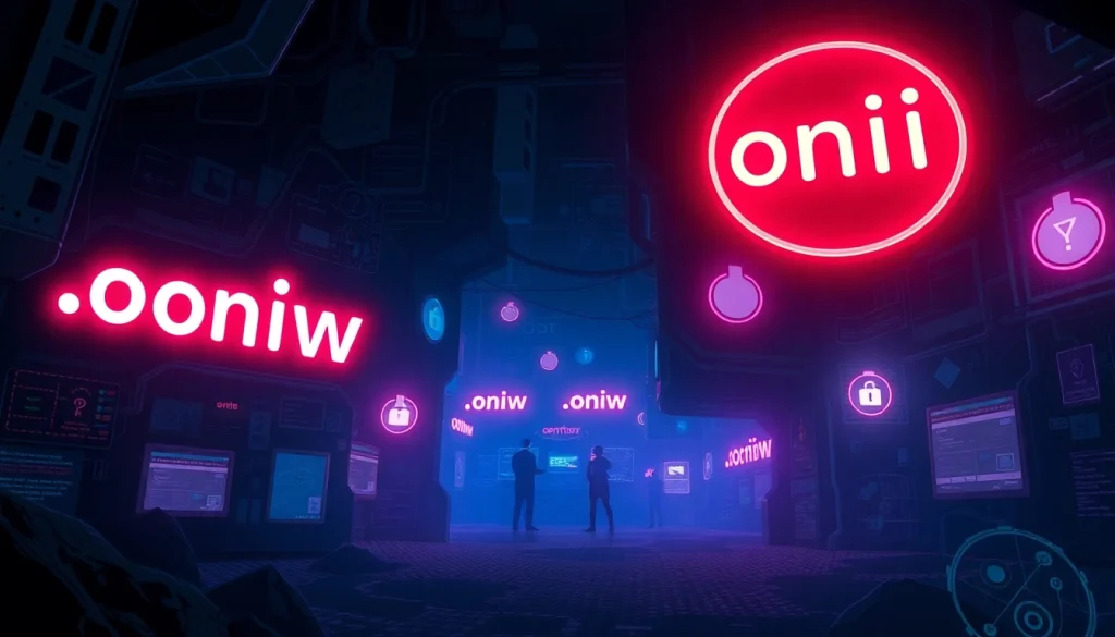 Visual representation of the hidden wiki 2026, depicting a dark web city with glowing neon signs and cryptographic symbols.