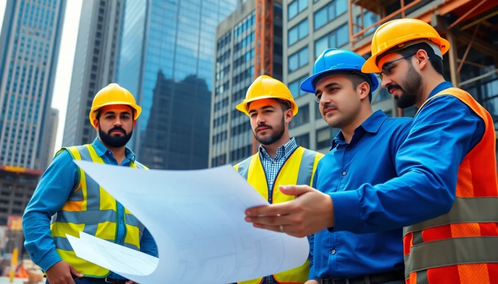 Manhattan Construction Manager supervising a construction site with team collaboration.