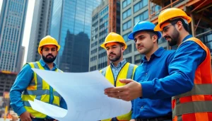 Manhattan Construction Manager supervising a construction site with team collaboration.
