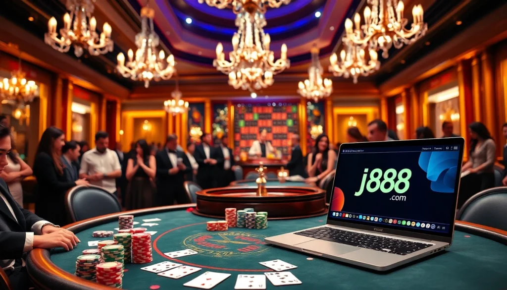 Experience thrilling gameplay at j88 com with vibrant poker chips and an engaging atmosphere.