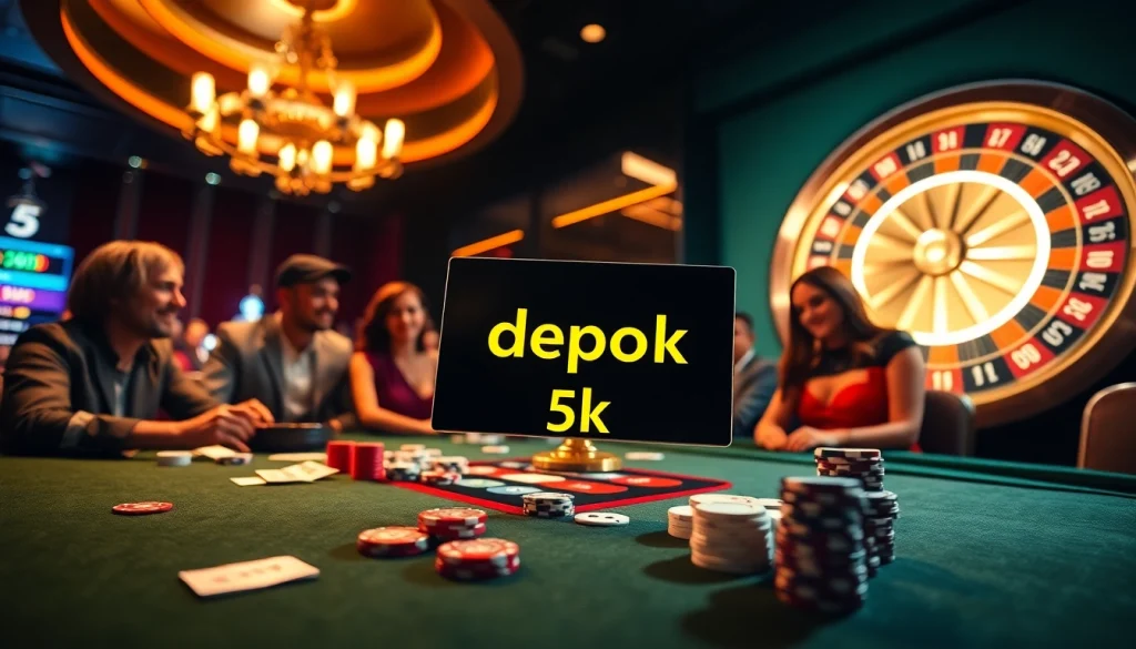 Rasakan aksi kasino yang mendebarkan dengan Depo 5k saat pemain terlibat di meja roulette mewah.
