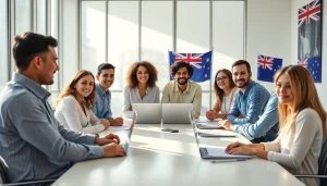 Image illustrating a consultation on the uk visitor visa from australia in a professional setting with diverse individuals.