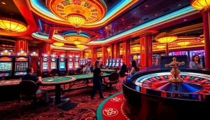 Số Đỏ 66 casino scene featuring engaging players, vibrant slots, and a roulette wheel.