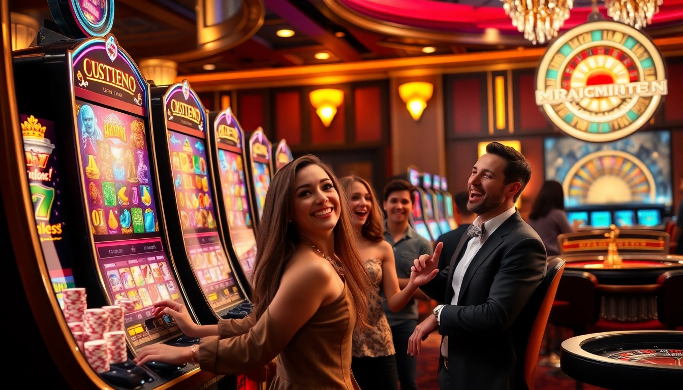 Engaging players enjoying slot pragmatic play in a luxurious casino environment