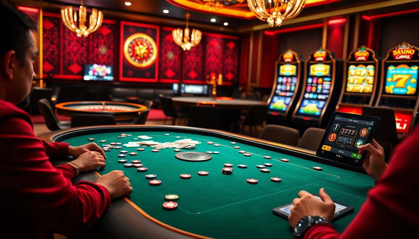 Vivez l'excitation d'un site de casino en ligne avec des scènes de poker et de roulette vibrantes.