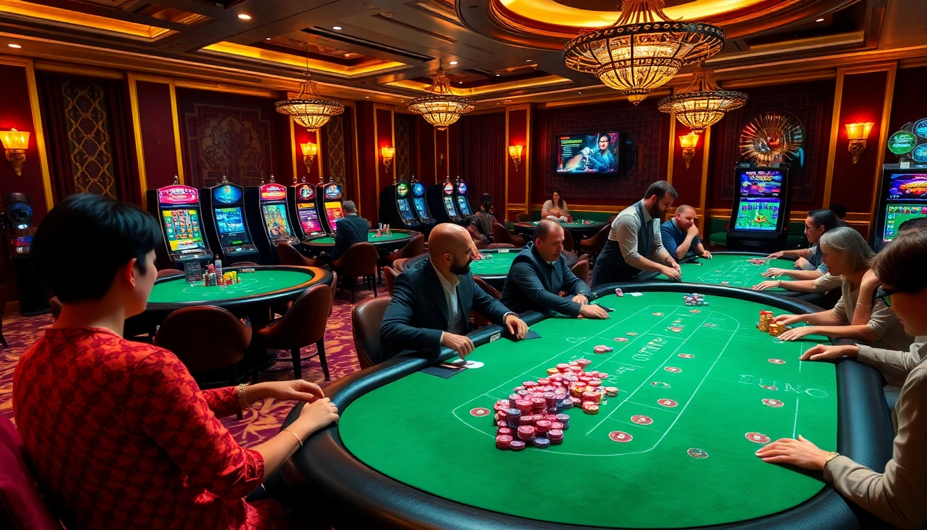 Jeu excitant sur un site de casino en ligne avec des jetons et des tables de poker vibrants.