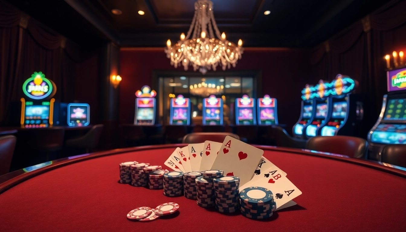 Scène de jeu avec une table de poker mettant en avant la stratégie dans un environnement de site de casino en ligne.