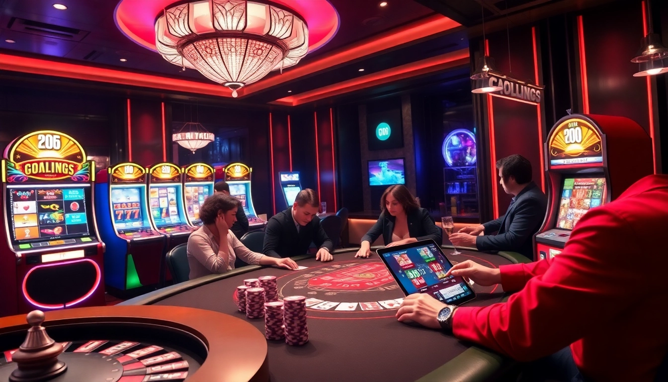Participez à un jeu palpitant sur un site de casino en ligne, avec des tables de blackjack élégantes et des machines à sous vibrantes.