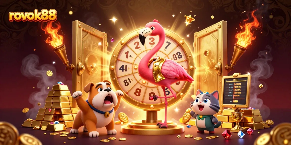 Spin to win with rokok88 at a vibrant online casino game show scene, featuring excitement and wealth.