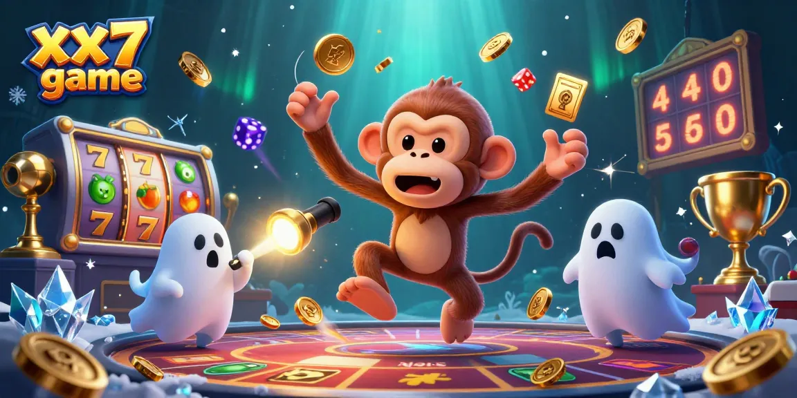 Experience the thrill of xx7 game with golden symbols and spooky excitement in a dynamic casino scene.