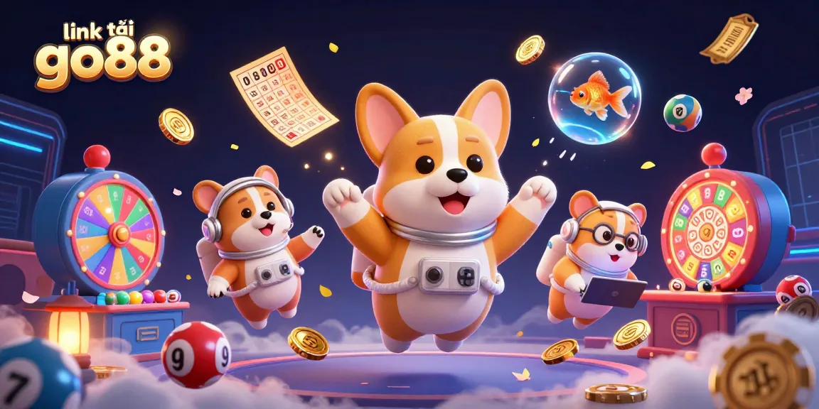Win big with link tải go88 as a 3D astronaut corgi floats in a cosmic casino filled with vibrant game elements.