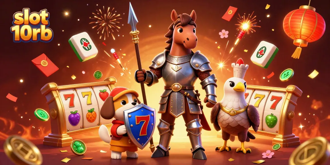 Spin the slot 10rb reels in a vibrant 3D scene featuring knights and celebrations.