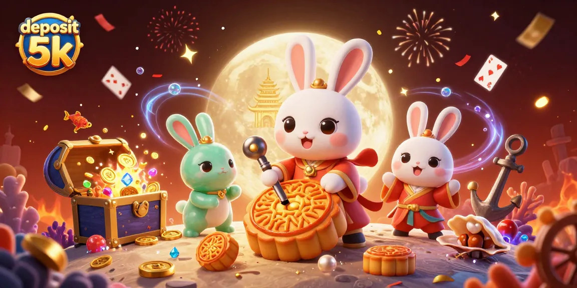 Experience the thrill with deposit 5k as the moon rabbit reveals poker chips inside golden mooncakes.